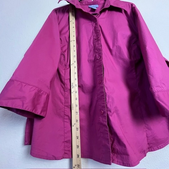 Jessi L Women's 2X Fuchsia Cotton Blend 3/4 Sleeve Button Up Tunic Barbiecore - Picture 8 of 9